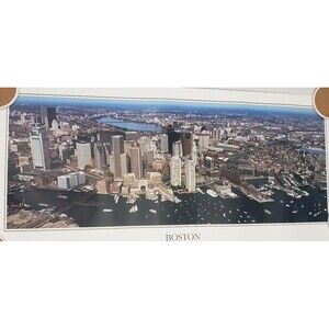 Boston Poster Panoramic 39 X 18 Inch Rob Arra Arial View Boston MA USA